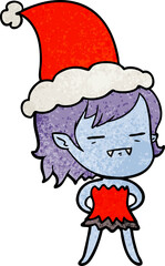 hand drawn textured cartoon of a undead vampire girl wearing santa hat
