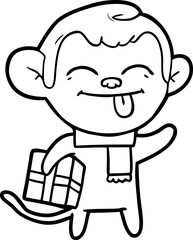 funny cartoon monkey with christmas present
