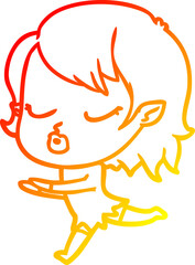 warm gradient line drawing of a cute cartoon vampire girl