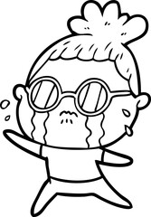 cartoon crying woman wearing spectacles