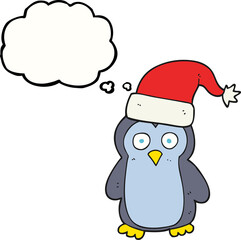 freehand drawn thought bubble cartoon penguin
