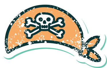 iconic distressed sticker tattoo style image of pirate head scarf