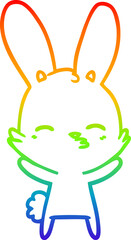 rainbow gradient line drawing of a curious bunny cartoon