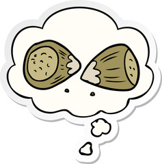 cartoon hazelnuts with thought bubble as a printed sticker
