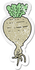 distressed sticker of a cartoon root vegetable