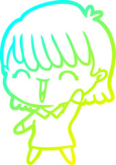 cold gradient line drawing of a cartoon woman