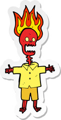 sticker of a cartoon flaming skeleton