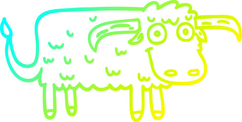 cold gradient line drawing of a cartoon hairy cow