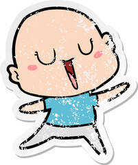 distressed sticker of a happy cartoon bald man