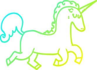 cold gradient line drawing of a cartoon unicorn