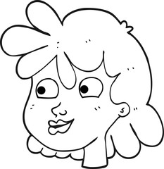 freehand drawn black and white cartoon female face