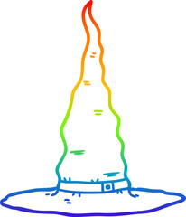 rainbow gradient line drawing of a cartoon witchs hat