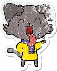 distressed sticker of a cartoon panting dog