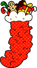 cartoon doodle christmas stocking stuffed with toys