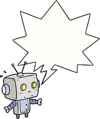 cute cartoon surprised robot with speech bubble