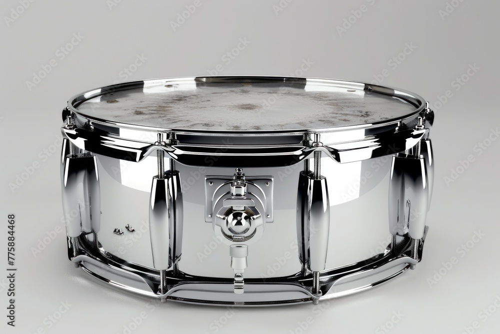 Poster a detailed view of a drum on a plain white background. ideal for music-related designs