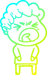 cold gradient line drawing of a cartoon furious man