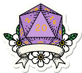 sticker of a natural 20 critical hit D20 dice roll