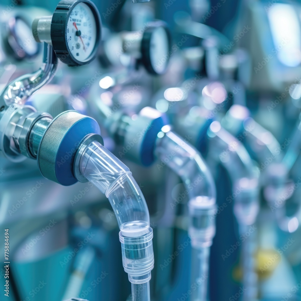 Poster detailed view of industrial pipes with gauges, suitable for engineering concepts
