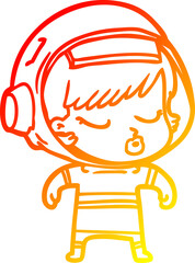 warm gradient line drawing of a cartoon pretty astronaut girl