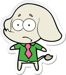 sticker of a cartoon unsure elephant in shirt and tie