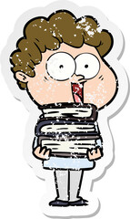 distressed sticker of a cartoon happy man