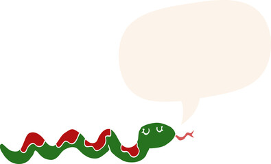 cartoon snake with speech bubble in retro style