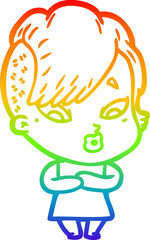 rainbow gradient line drawing of a cartoon surprised girl