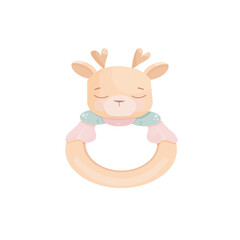 Cute baby teething rattle with cute deer. Vector illustration
