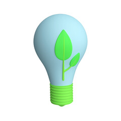 3d light bulb with leaves. Light bulb for eco energy, ecology friendly concept, protect environment concept. 3d rendering