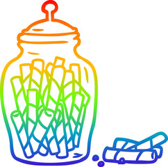 Fototapeta na wymiar rainbow gradient line drawing of a traditional candy sticks in jar