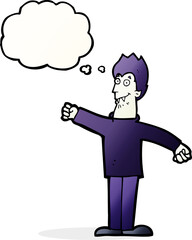 cartoon happy vampire with thought bubble
