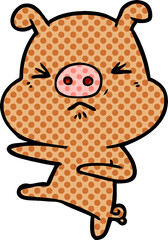 cartoon angry pig kicking out
