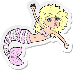 sticker of a cartoon pretty mermaid waving
