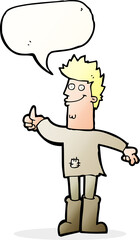 cartoon positive thinking man in rags with speech bubble