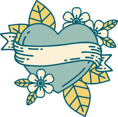 iconic tattoo style image of a heart and banner