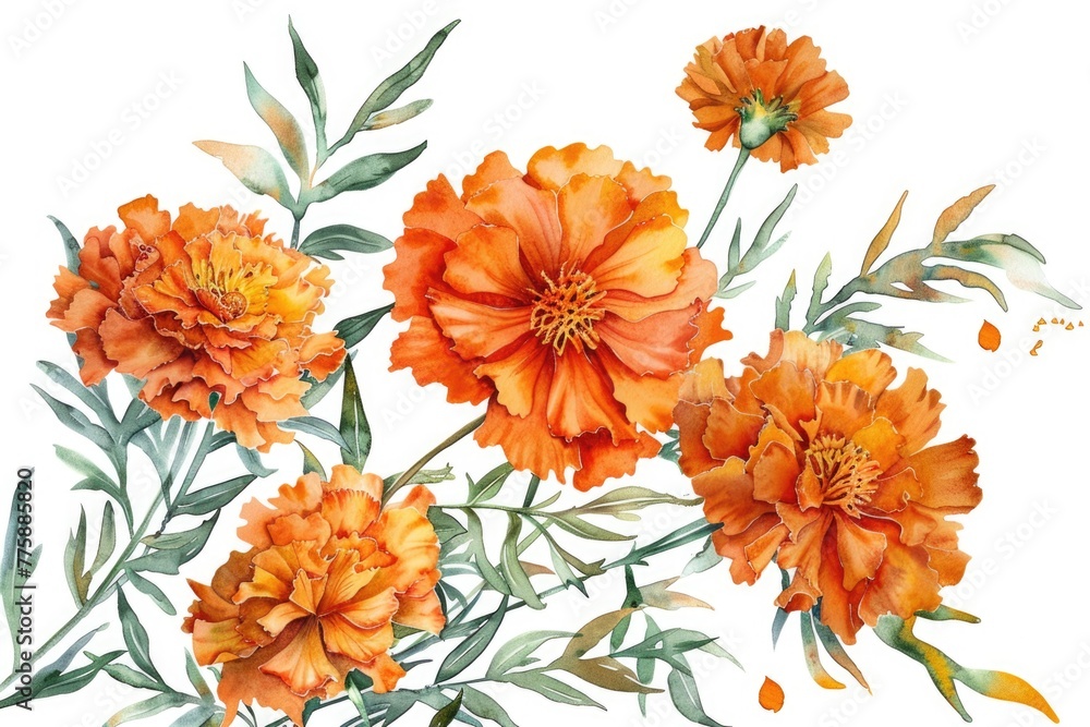 Poster vibrant orange flowers against a clean white backdrop. perfect for adding a pop of color to any desi