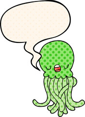 cartoon jellyfish with speech bubble in comic book style