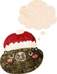 cartoon christmas bear with thought bubble in grunge distressed retro textured style