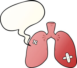 cartoon repaired lungs with speech bubble in smooth gradient style