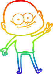 rainbow gradient line drawing of a cartoon bald man staring