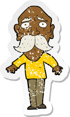 retro distressed sticker of a cartoon sad old man