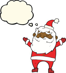 cartoon happy santa claus with thought bubble