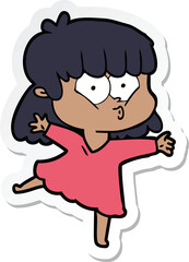 sticker of a cartoon whistling girl