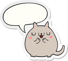 cartoon cute cat with speech bubble sticker