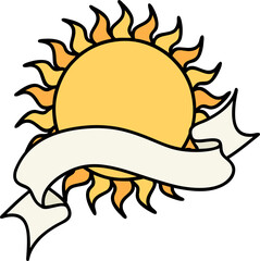 traditional tattoo with banner of a sun