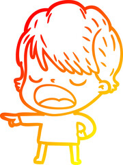 warm gradient line drawing of a cartoon woman talking