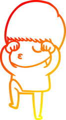 warm gradient line drawing of a cartoon calm boy