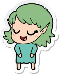 sticker of a happy cartoon elf girl
