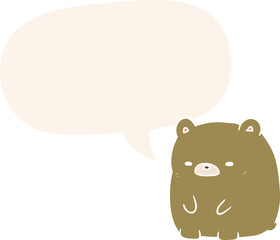 cute cartoon sad bear with speech bubble in retro style